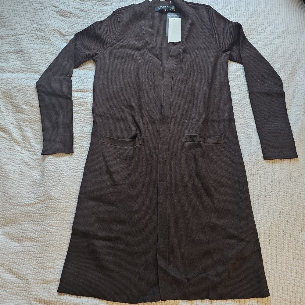 Lauren Ralph Lauren Cotton-Blend Cardigan brown size petite small